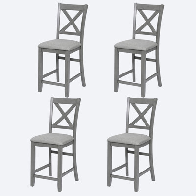 Dining Chairs Only, Wooden Counter Height Chairs Set Of 4, Kitchen Chair With Padded Seat, Upholstered Counter Height Chair For Dining Room, Gray