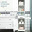 Armoire de salle de bain en lin - grande et mince avec tablette ouverte, tiroir, portes encastrées et tablettes réglables, rangement blanc