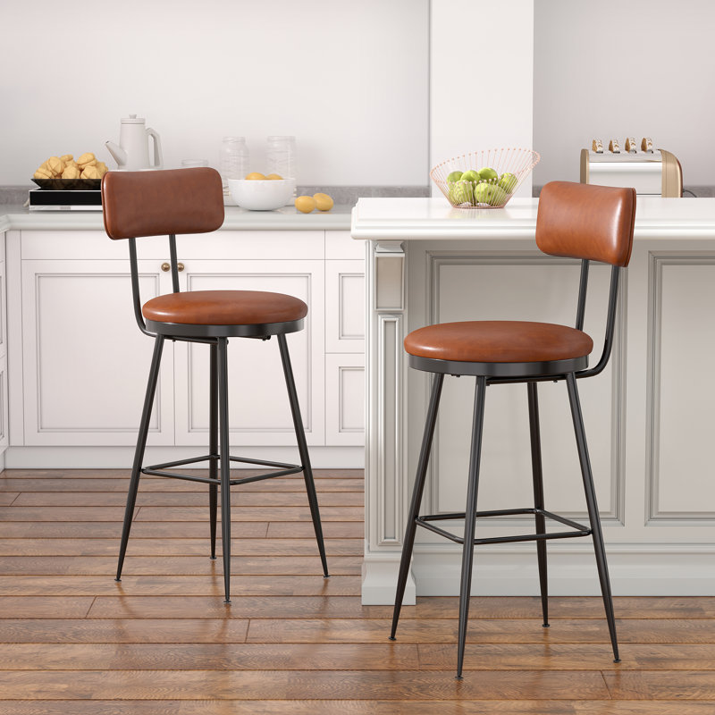 Counter Stool with Metal Frame, Brown, 2