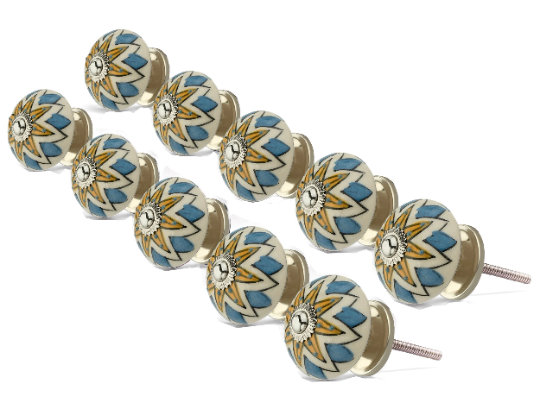 Hand-Painted Multicolor Ceramic Round Cabinet Knobs Pack of 10