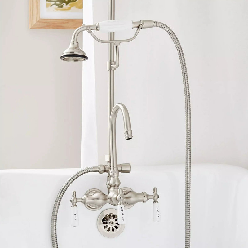 Robinet de baignoire et douche à col de cygne 59 po, Nickel brossé