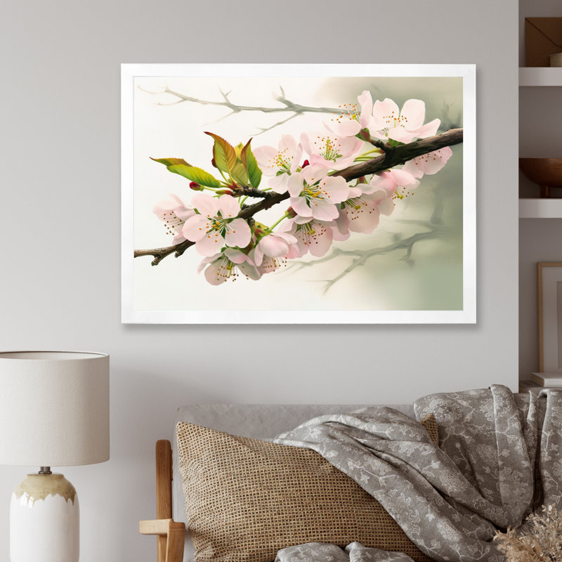 Impression sur toile Minimalist Pink Cherry Blossoms I sur toile, Cadre simple blanc, H 12 po x l 20 po x P 1 po