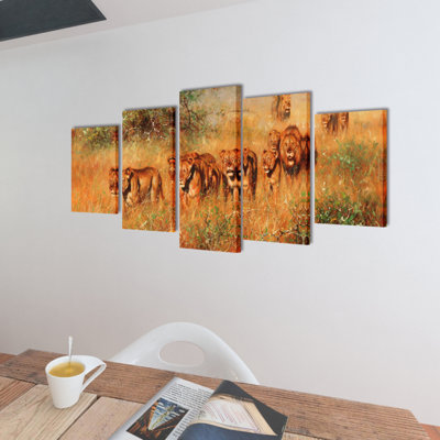 Lions - 5 Piece No Frame Print on Canvas