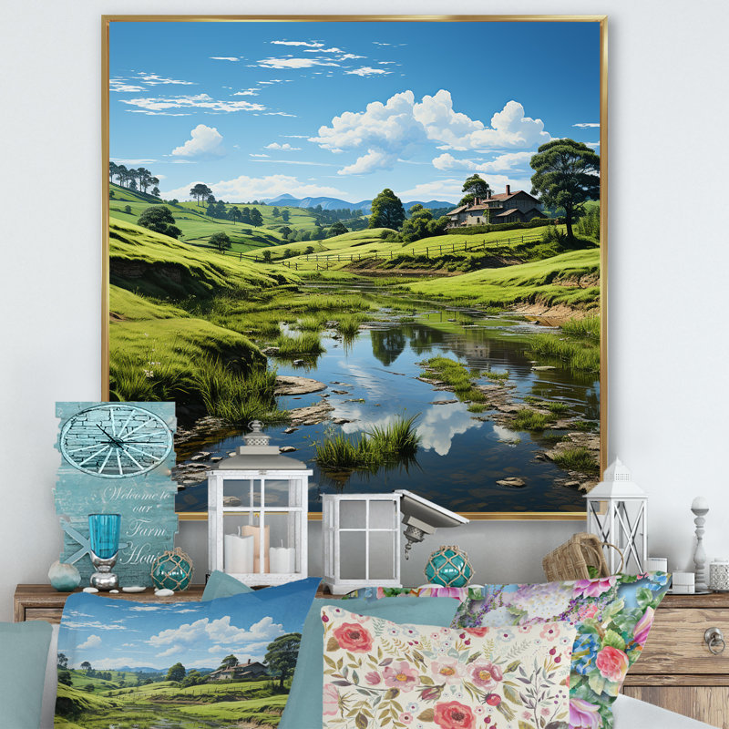 «Mountain Serenity Mountain Panorama» sur toile, H 36 po x l 36 po x P 1,5 po, Cadre flottant doré
