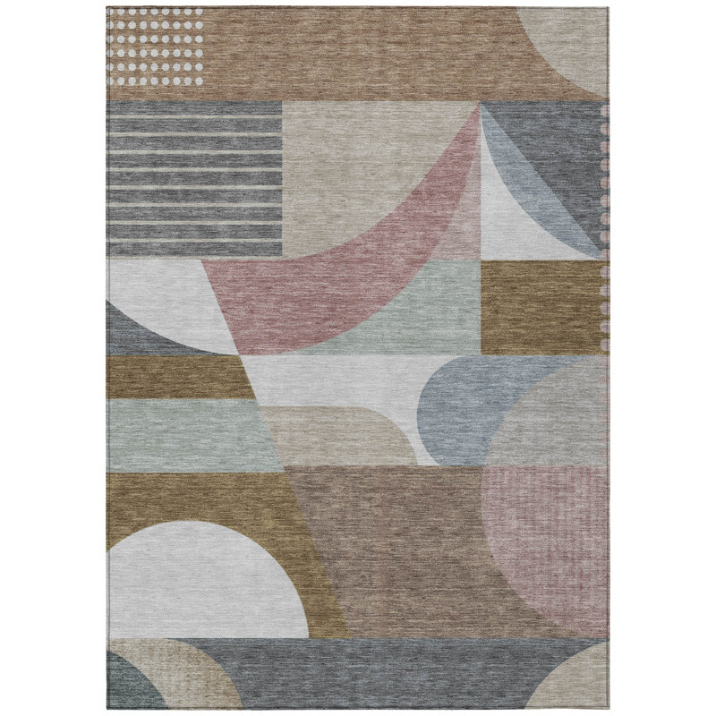Machine Washable Indoor/Outdoor Cinead ACN1667 Mocha 8' x 10' Rug, Rectangle 8' x 10'