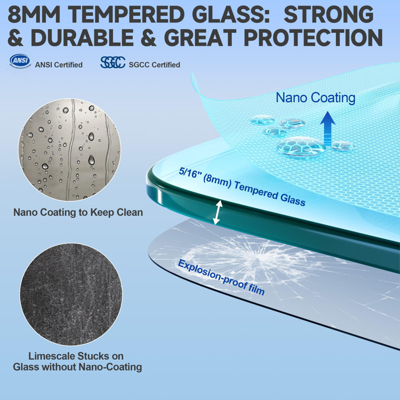 56"-60" W x 76" H Single Sliding Frameless Shower Door with 5/16" (8mm) Crystal Clear Tempered Glass, Brushed Nickel
