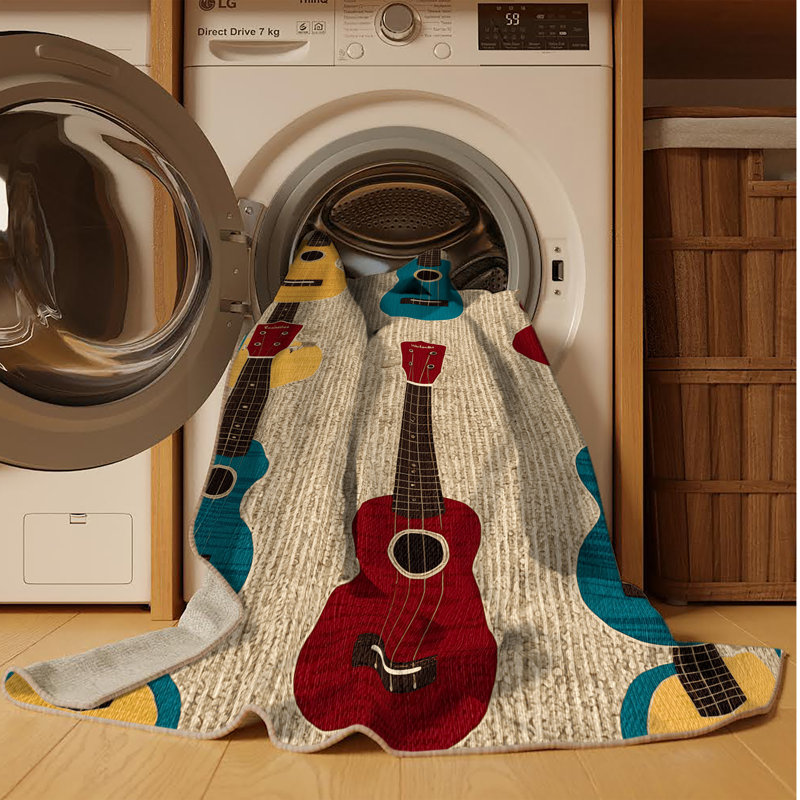  Tapis lavable de musique d'ukulélé, Carré 4 pi