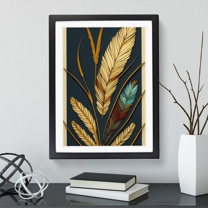 Stunning Feathers - Single Picture Frame Print, Black , 64cm H x 46cm W x 2cm D