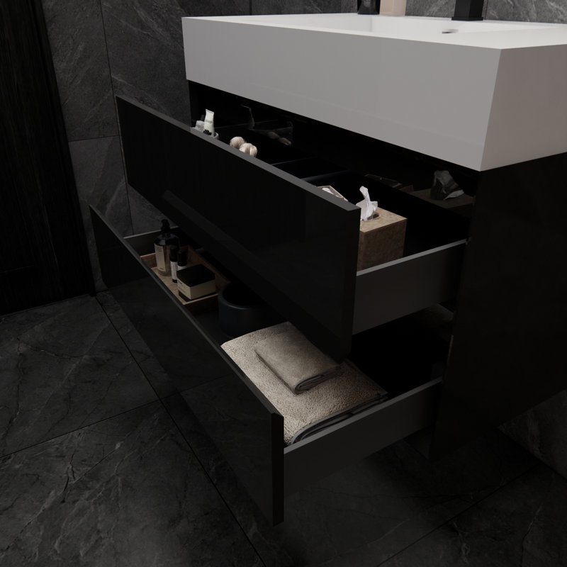 Albizu 35.5" Wall-Mounted Single Bathroom Vanity, Black