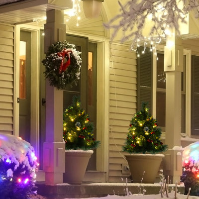 Arbre de Noël artificiel pin vert 2 pi avec 24 lumières claires et blanches