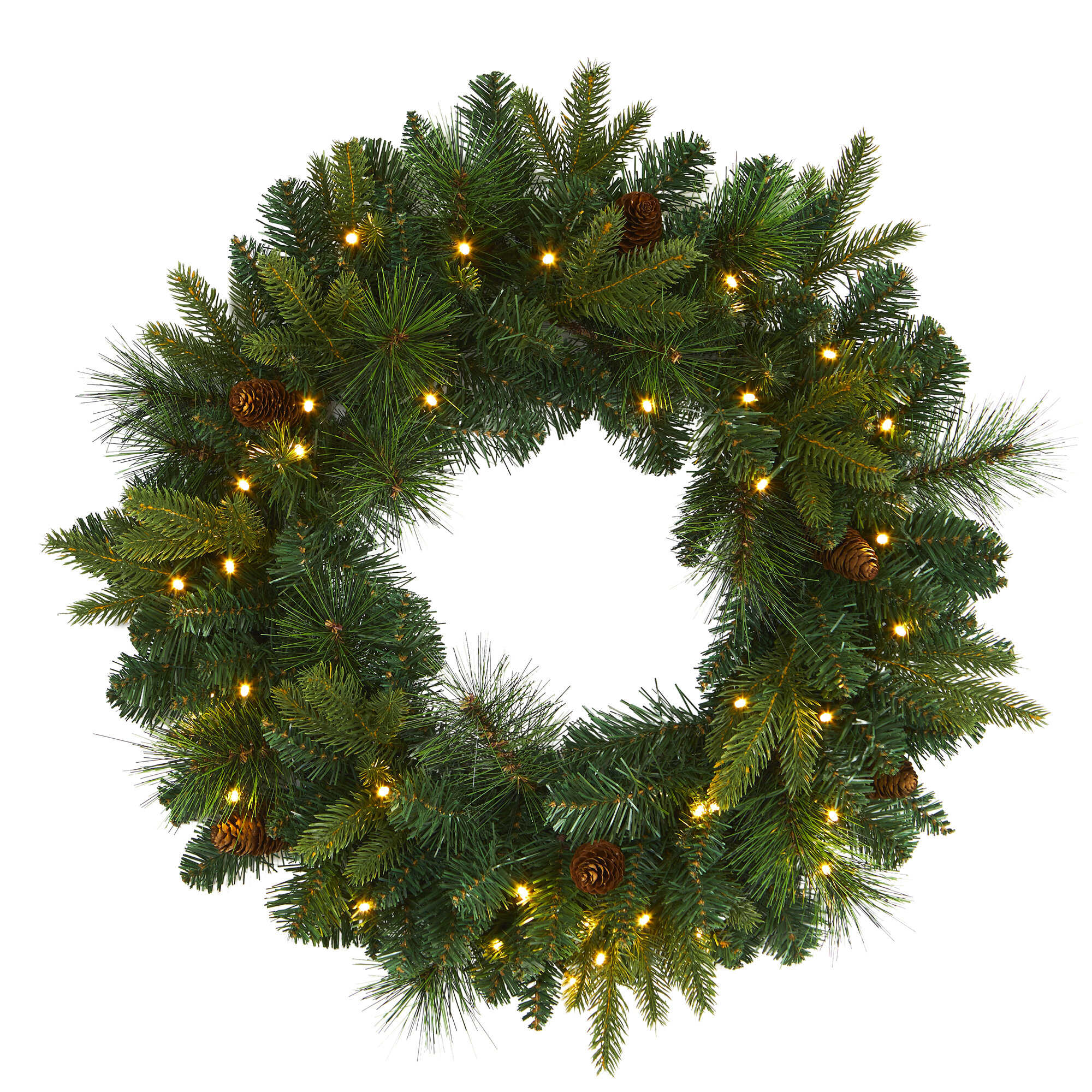 The Holiday Aisle® Faux Lighted Pine 24'' Wreath | Wayfair