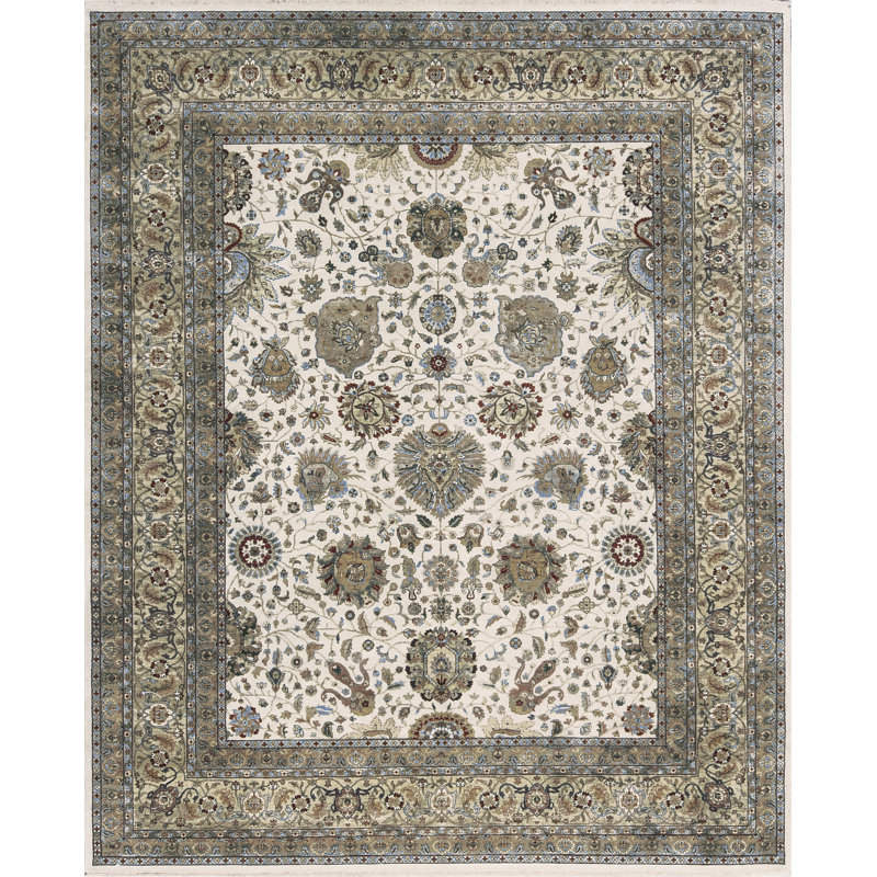Tapis ivoire et doré de haute qualité noué à la main