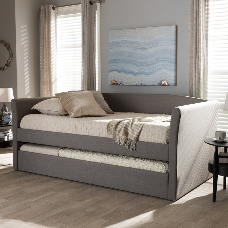 Lit de jour simple avec lit gigogne Angeles, Gris