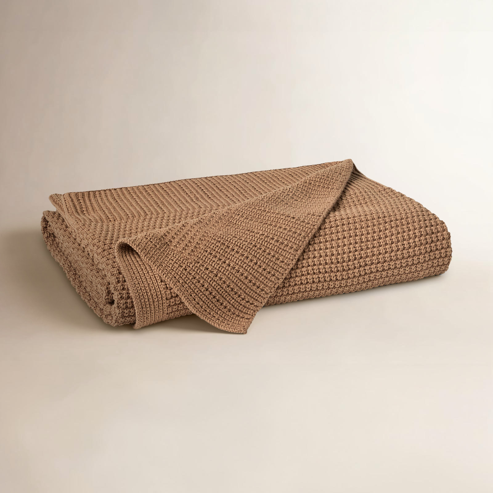 Avalon Cotton Knitted Throw Blanket, Almond