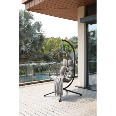 Fauteuil à œufs avec support et chaises de balançoire d'extérieur pliables en osier pour balcon de chambre avec coussins 350Lbs