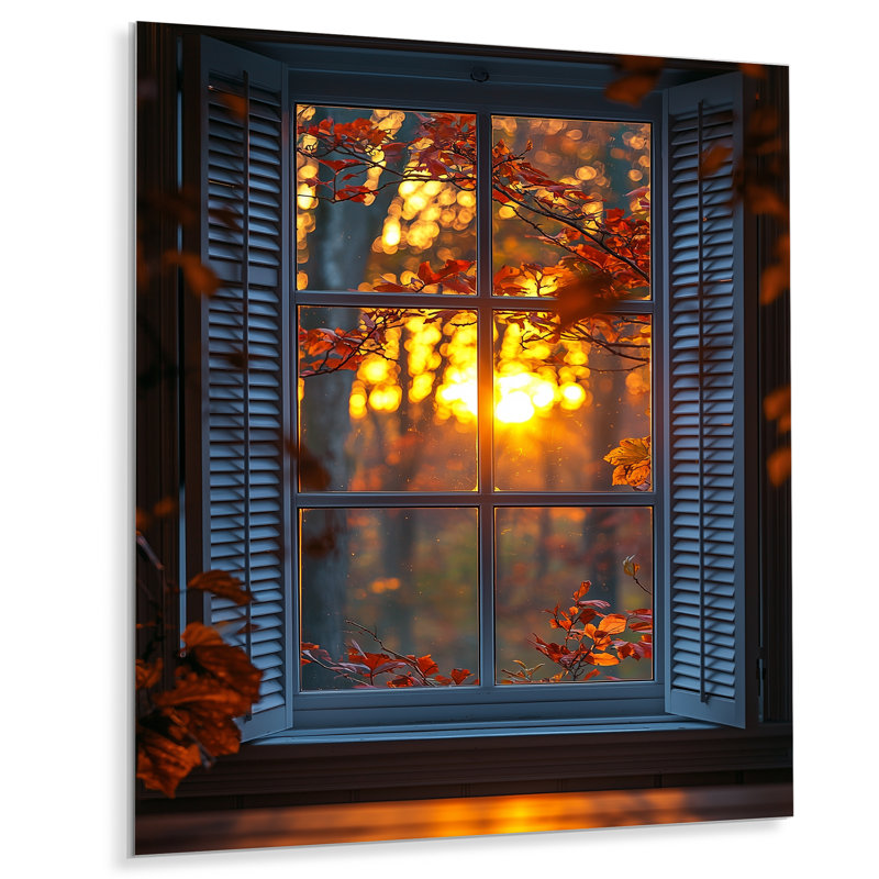 Fenêtre dans la forêt - lever de soleil - fenêtre, décoration murale en métal, reproduction d'art traditionnelle en métal