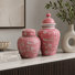 Ensemble de 2 pots en céramique et gingembre chinois avec couvercles décoratifs pour le salon, la console ou le vestibule - rose et blanc