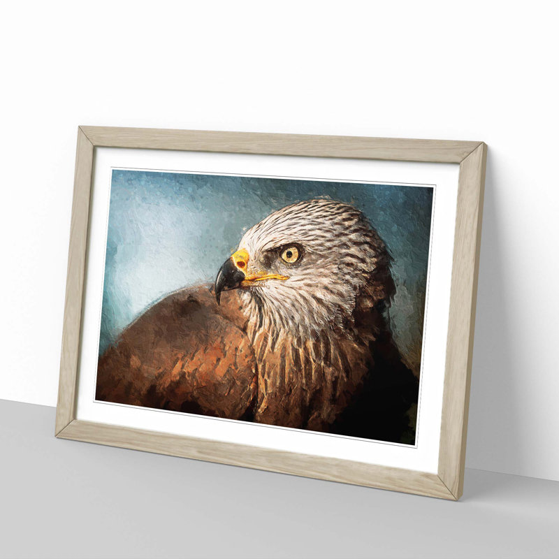 Portrait of a Red Kite Bird - Picture Frame Painting Print on MDF, Oak Framed, 27cm H x 36cm W x 2cm D
