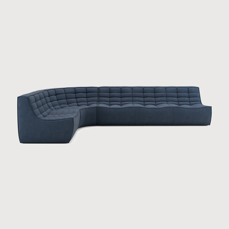 N701 Modular Sofa Set - Combo Left - 1 Seater + 3 Seater + 90° Round Corner, Graphite Cotton Blend, 30" H x 102.5" W x 79" D