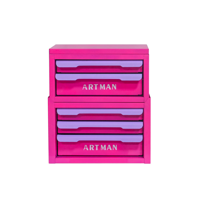 Organisateur de bureau de style tiroir, armoire de rangement pour cosmétiques - {Rose rouge et mauve, 2 + 3 couches}