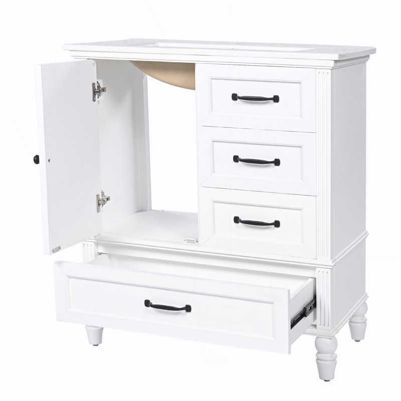 Armoire de salle de bain avec une porte et trois tiroirs, Blanc