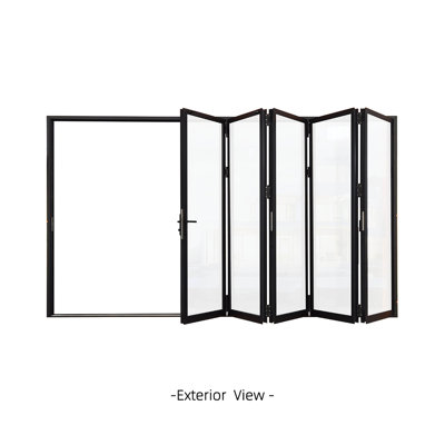 144 in. x 80 in. Black Left handle/Outswing Aluminum Folding Patio Door with Double-Pane Tempered Glass and Lock Set