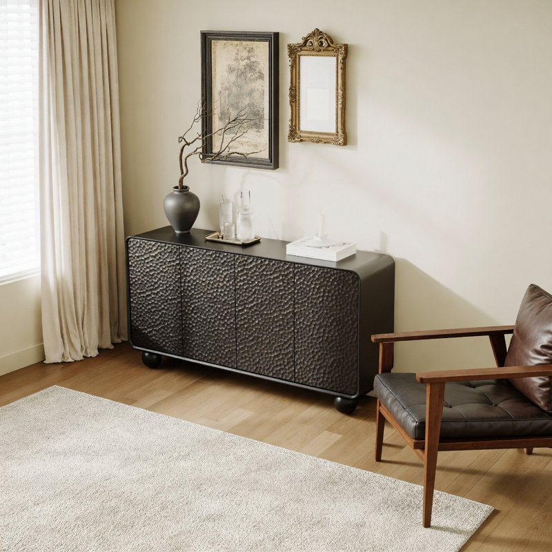 Buffet 59 po avec rangement, console de télévision avec profil courbé, grande console d'appoint pour salle à manger, cuisine et salon