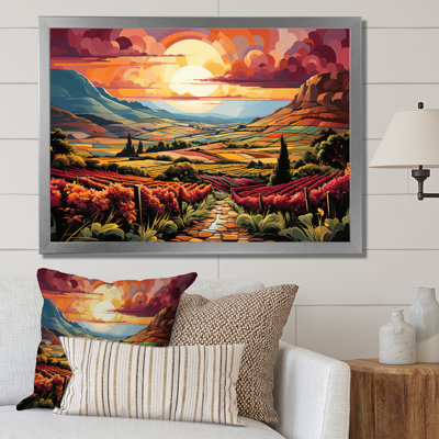 «Vineyard Sunset Rows Of Ruby Landscape II», reproduction sur toile