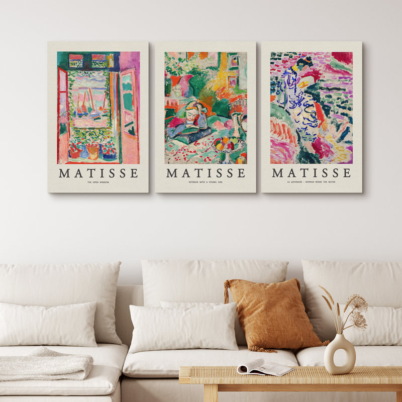 Classical Artwork French Floral Window Girl Woman Colorful Abstract Still Life - Canvas 3 Pieces Henri Matisse Print