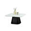 Table basse carrée de style contemporain avec plateau en faux marbre et base en tambour
