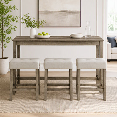 Ensemble de table de bar 4 pièces avec prise électrique et tabourets rembourrés