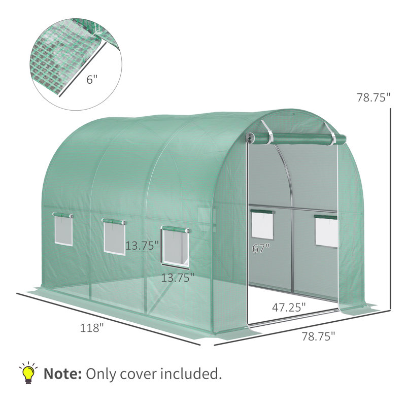 Bâche de rechange Outsunny 3 m x 2 m x 2 m pour serre tunnel, bâche en polyéthylène imperméable et résistante avec 6 fenêtres enroulables et porte zippée.