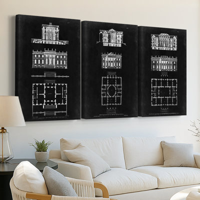 Graphic Building & Plan IV  -Custom Wrapped Gallery Canvas - 3 Pieces