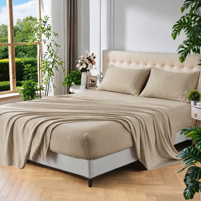 Twin Sheet Set - 4-Piece Ultra-Soft Bedding, Comfy Breathable & Cooling Sheets, 16-Inch Deep Pocket, Brushed Microfiber, Khaki