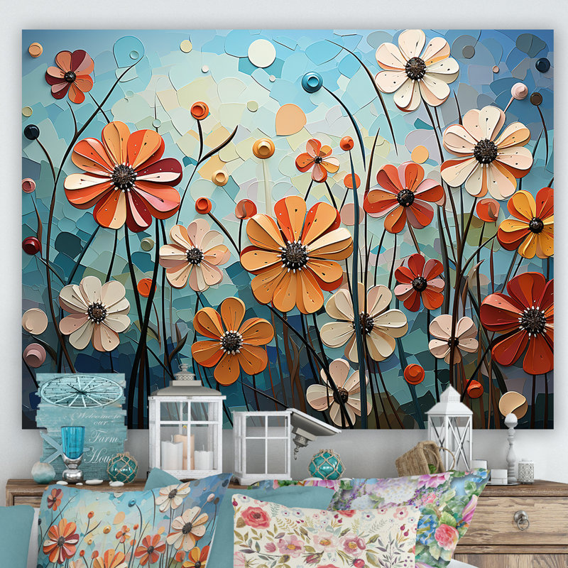 «Cubist Zinnias Flowers Collage II», reproduction sur toile, Toile tendue, H 34 po x l 44 po x P 1,5 po