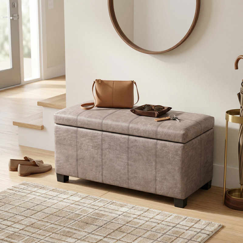 Repose-pieds rectangulaire avec rangement relevable Dover, Similicuir taupe grise