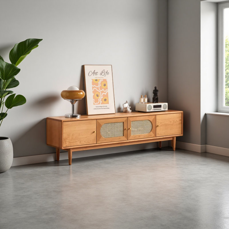 Meuble télé en cerisier tissé, 19.68"H x 70.86"L x 13.77"W