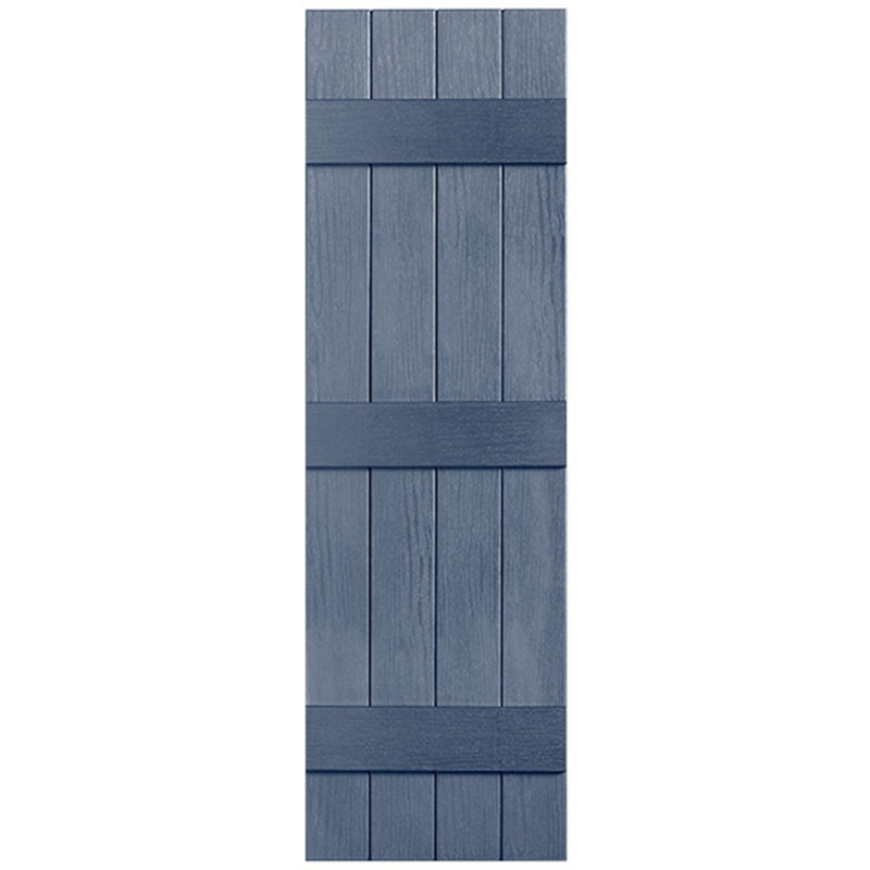 Paire de volets en vinyle fermés à trois lattes et quatre planches, 74 po, Bleu