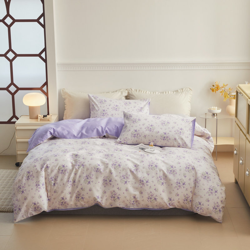 Microfiber Comforter Set, Light Pink Floral, Queen Comforter + 2 Standard Shams