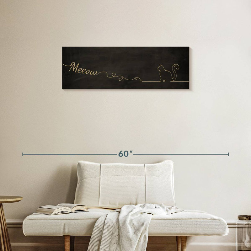Chat Meow sur toile, H 12 po x l 36 po x P 1,25 po
