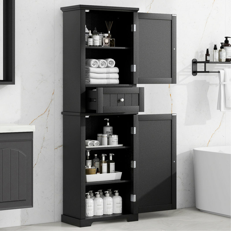 Stylish Storage Cabinet For Bathroom, Freestanding Storage Cabinet, Tall Bathroom Cabinet With Drawer And Adjustable Shelf