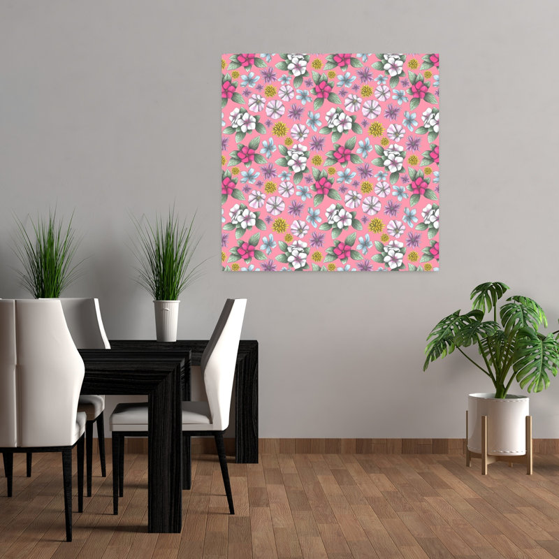 Art contemporain, art floral rétro, H 36 po x l 36 po
