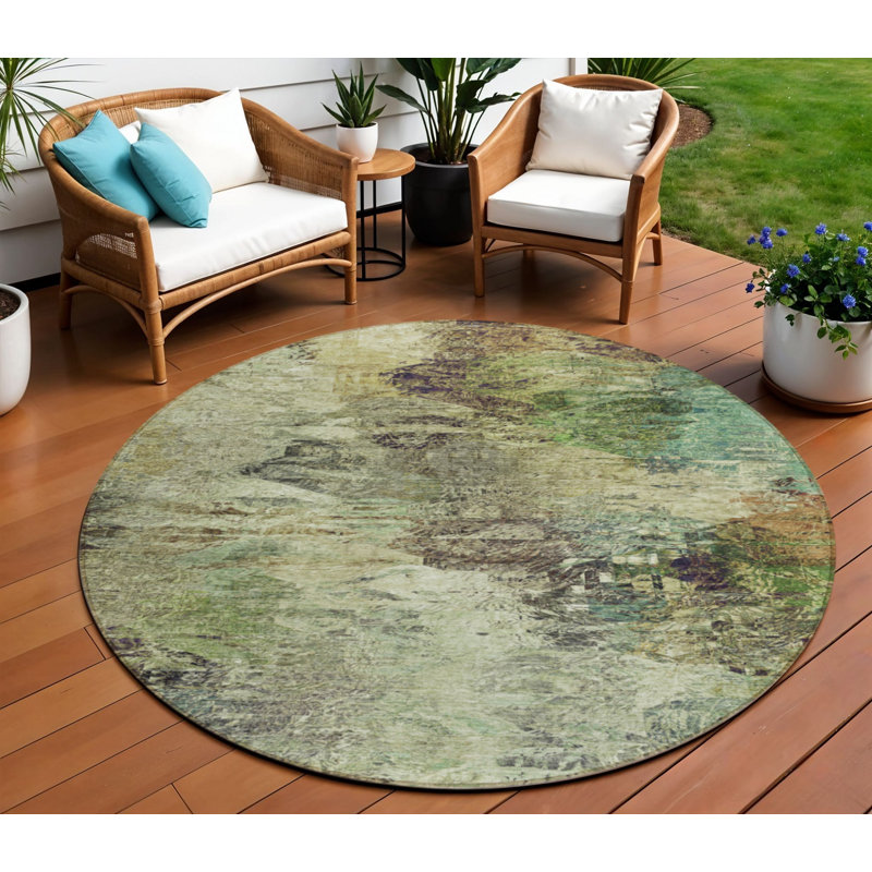 Tapis extérieur rond 8 po vert et vert artichaut