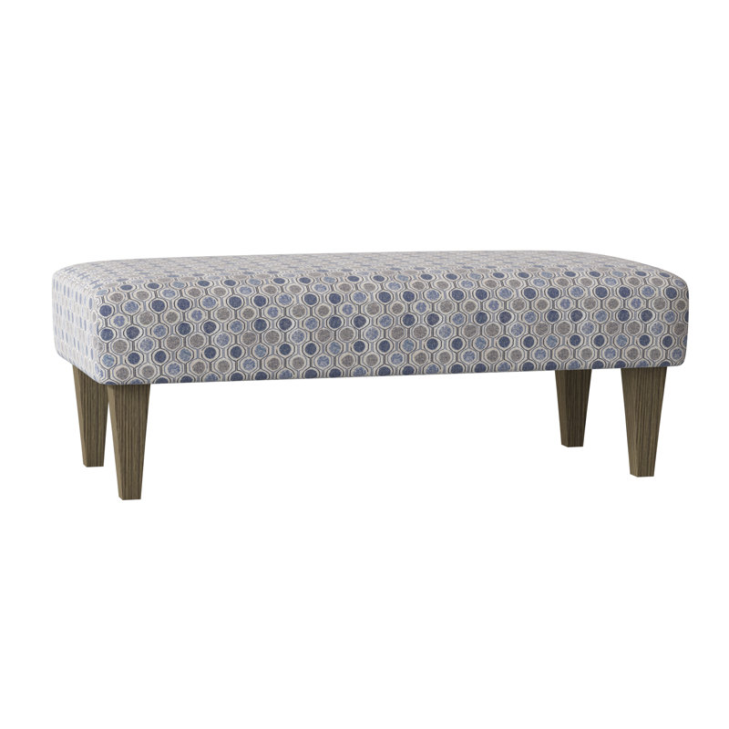 Linette Upholstered Ottoman, Smokey Blue Multicolored Performance, Espresso