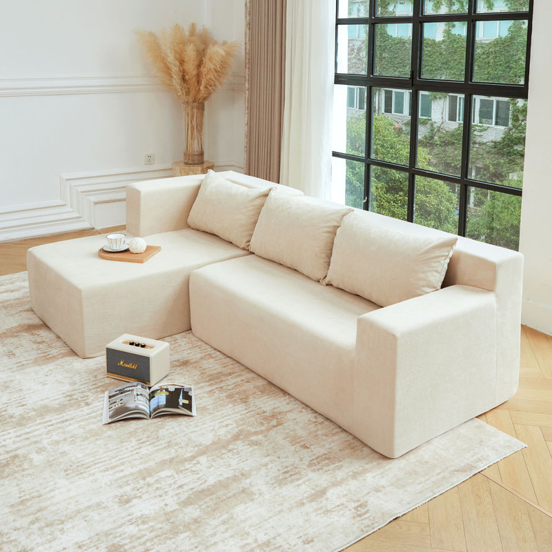 Modular Sectional Couch, Khaki Canvas, Right Hand Facing