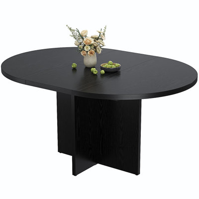 43.3"-59" Extendable Round Dining Table for 4-8, Oval Kitchen Table with Removable Leaves
