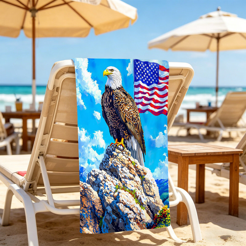Serviette de plage surdimensionnée à imprimé drapeau américain Balds Eagless Quicks Dry Super Absorbent, C