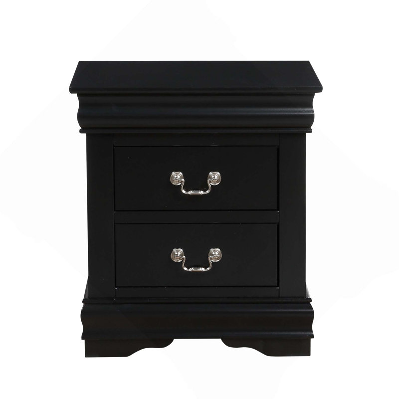 1Pc Traditional Classic Wooden 2-Drawers Nightstand, Black