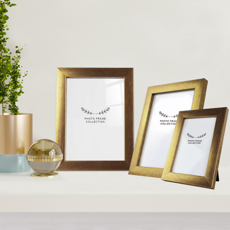 Ensemble de 3 cadres photo Chiu Elegant Gold | 4 x 6 po, 5 x 7 po, 6 x 8 po | 100% plastique durable avec cadre de 0,8 po de largeur | Parfait pour la décoration intérieure, le mur d'une galerie ou le bureau | Conception élégante et légère