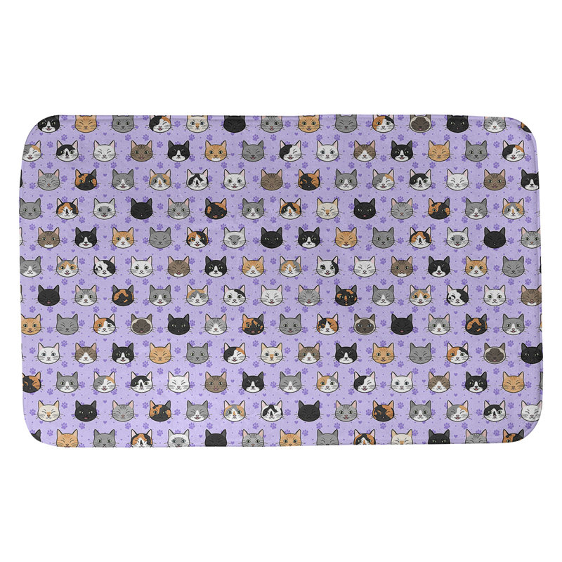 Tapis pour salle de bain chat Kitterman, l 21 po x L 34 po, Mauve / Noir